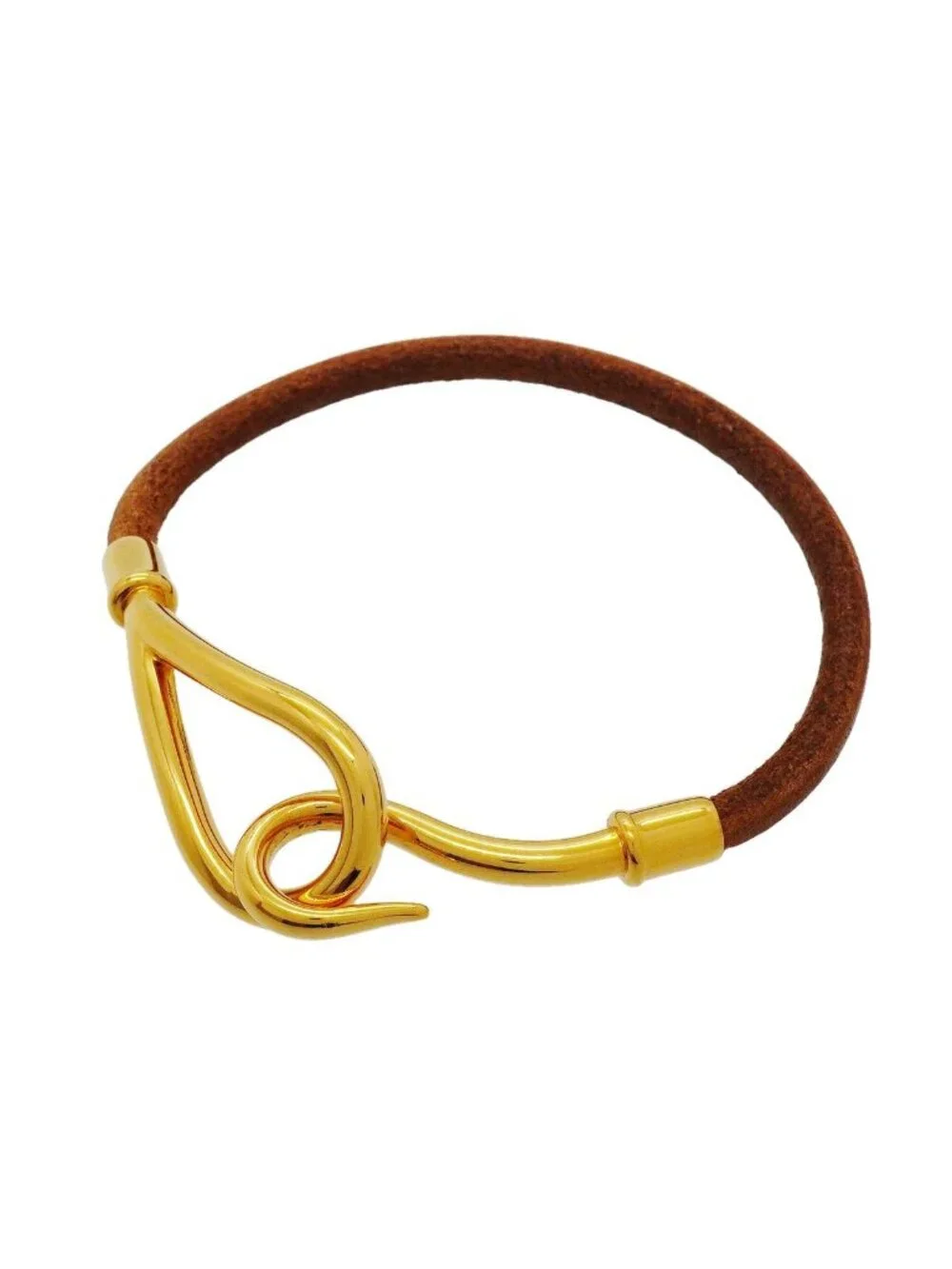 Hermes Bracelet Jumbo Hook Gold Plated Leather Brown